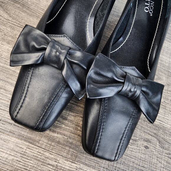 Franco Sarto Black Leather Kitten Heel Squared Toe Pumps Size‎ 8 Witchy Colonial - Picture 4 of 7